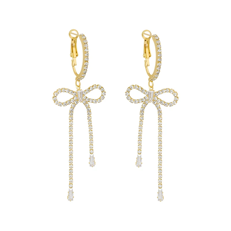 

2020 new classic zircon bow Tassel Earrings fashion women jewelry Street trendy Earrings elegant sexy party long earrings