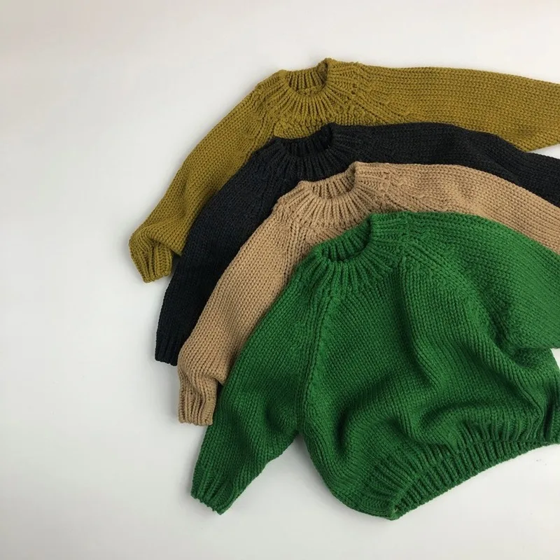 

Baby Sweater Autumn And Children's Wear Long-sleeved Round Neck Bottoming Thick Green Knit Sweater Girls Cloth