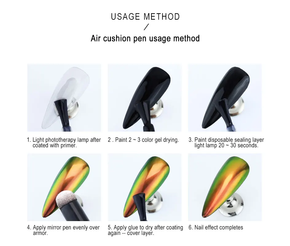 Arte Clavo зеркальный ногтевой порошок Подушка ручка для дизайна ногтей блестящий