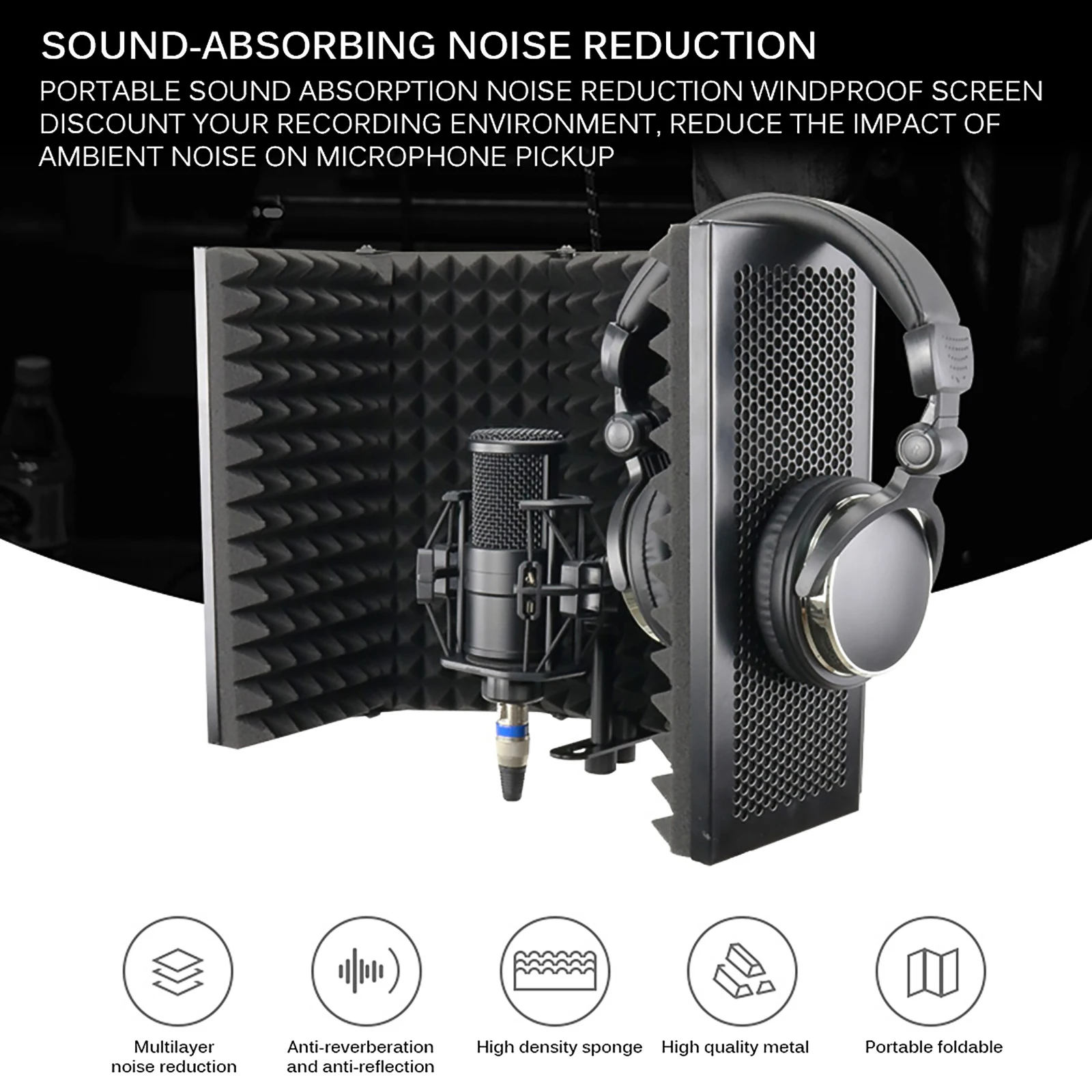

Microphone Kit Foldable Microphone Acoustic Isolation Shield Alloy Acoustic Foams Panel Studio Recording Mic Accessories