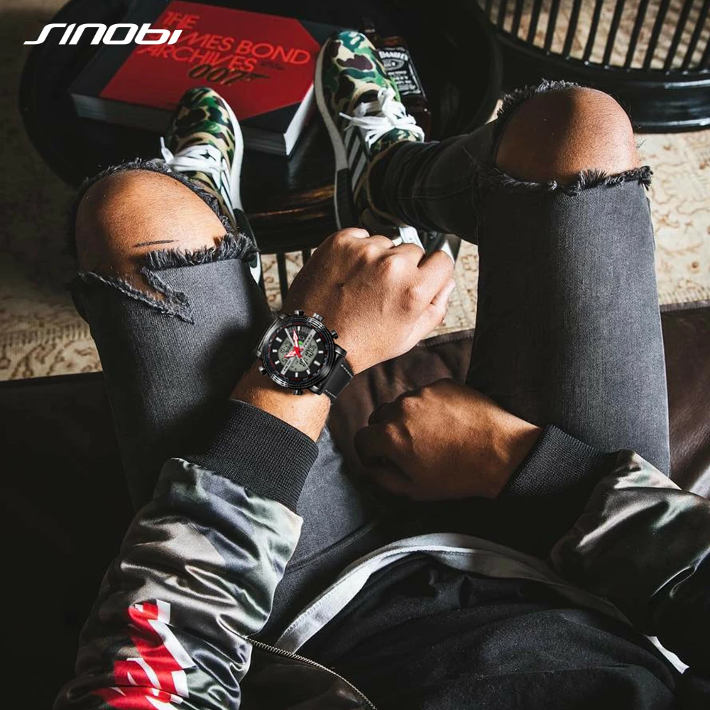 

2021 Men's Wrist Watches Luxury Digital Sports Men Watch Military Leather Waterproof Wristwatch Man Chronograph Male LED Clock