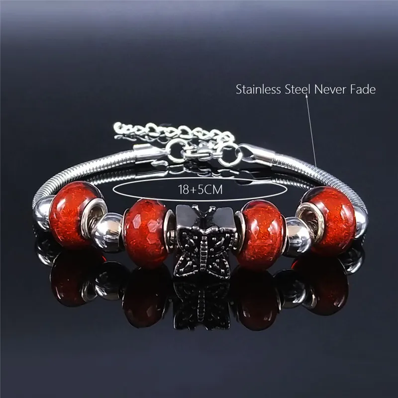 

Bead Stainless Steel Women Boho Nacklace Silver Color Butterfly Charm Bracelets Jewelry pulseira feminina Christmas Gifts BXS01