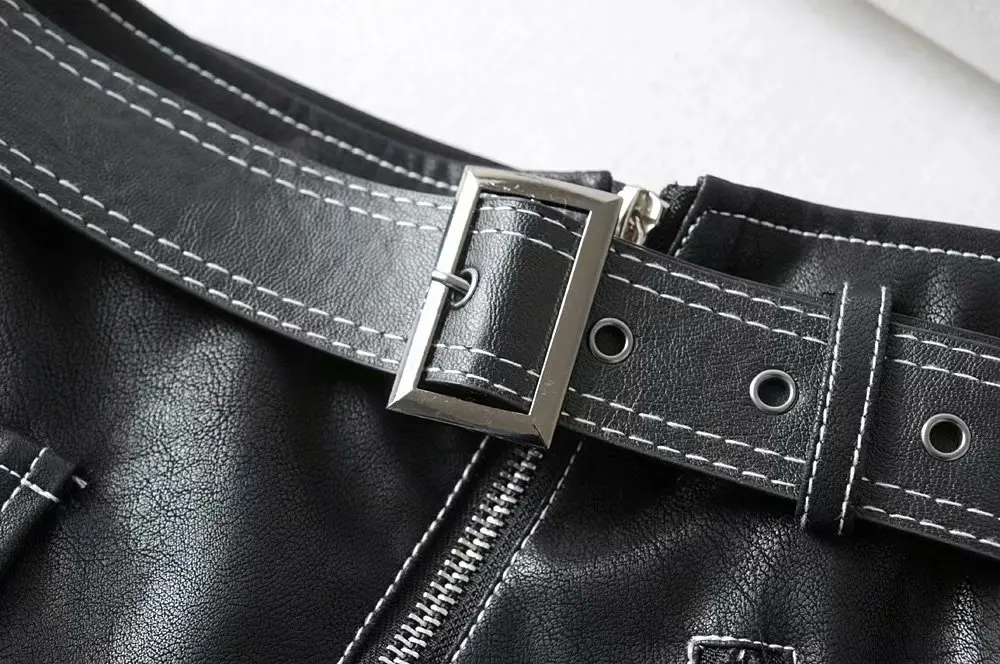 

Autumn&winter PU Leather Skirt for Women Empire Office Wear Skirts Include Plus Black Skirt with Belt Zipper