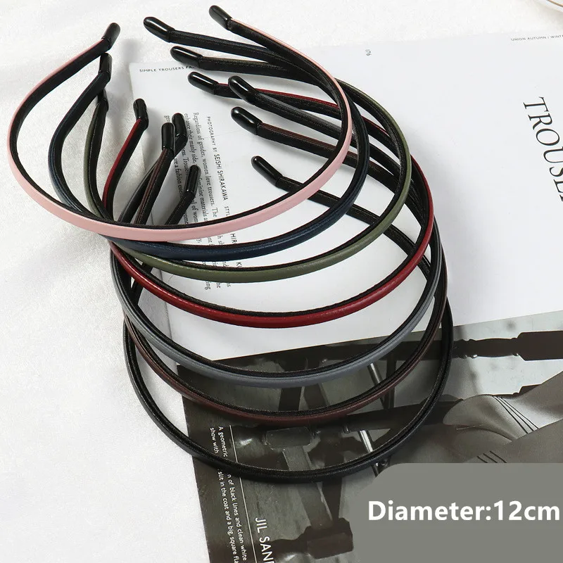 Обруч для волос из ПУ кожи Женский винтажный простой тонкий однотонный ободок