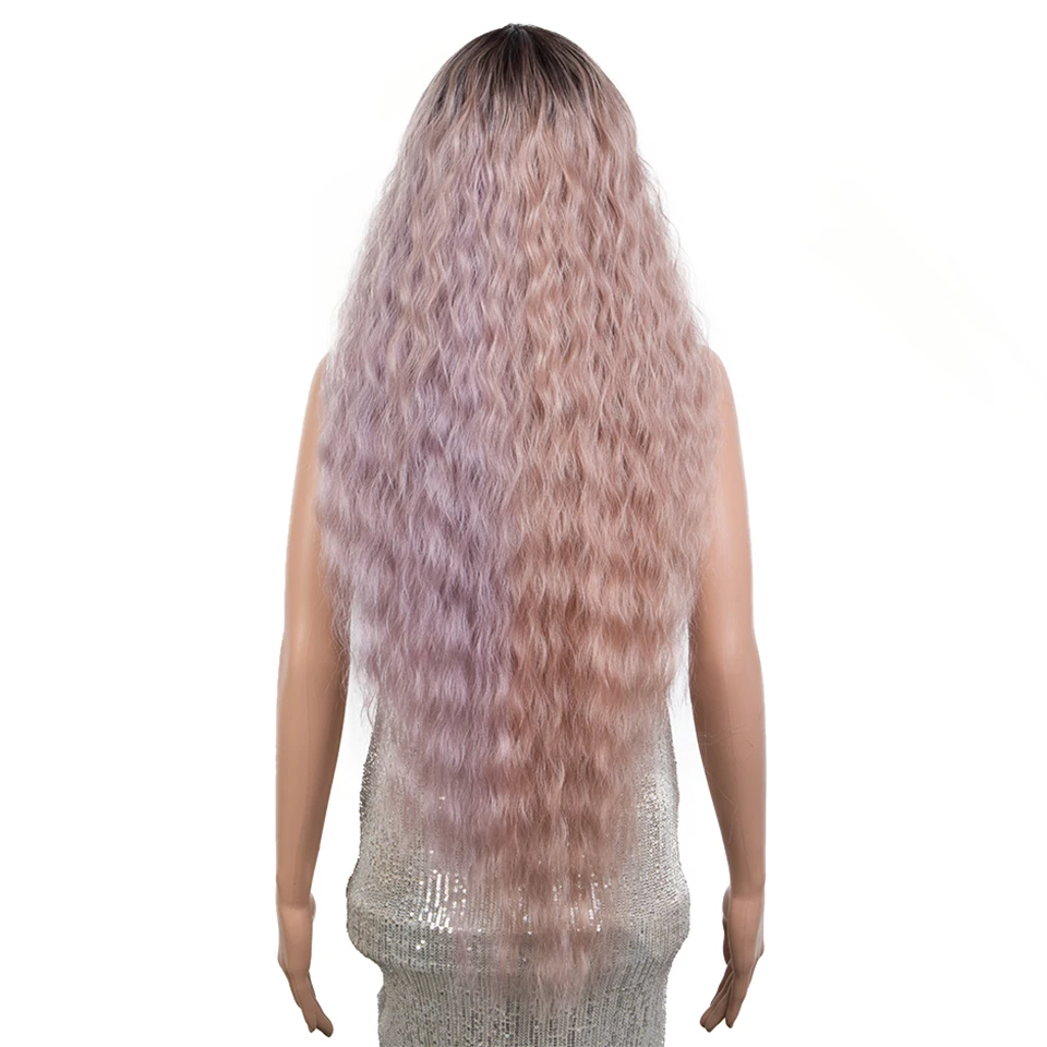 FASHION IDOL Water Wave Fake Hair Bangs Lolita Cosplay Wig Nature Hair 36Inch Ombre Pink Heat Resistant Synthetic Wigs For Women