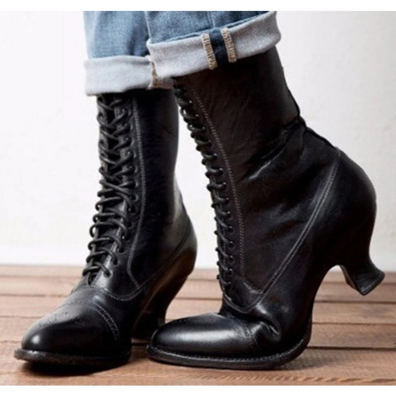 Женские Классические ботинки из ПУ кожи на шнуровке до середины икры | Спорт и