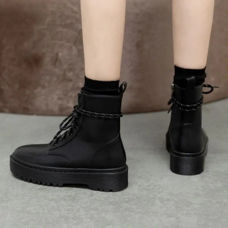 

KemeKiss Women Ankle Boots Real Leather Cross Strap Winter Shoes Woman Thick Bottom Fashion Platform Daily Short Boot Size 34-40