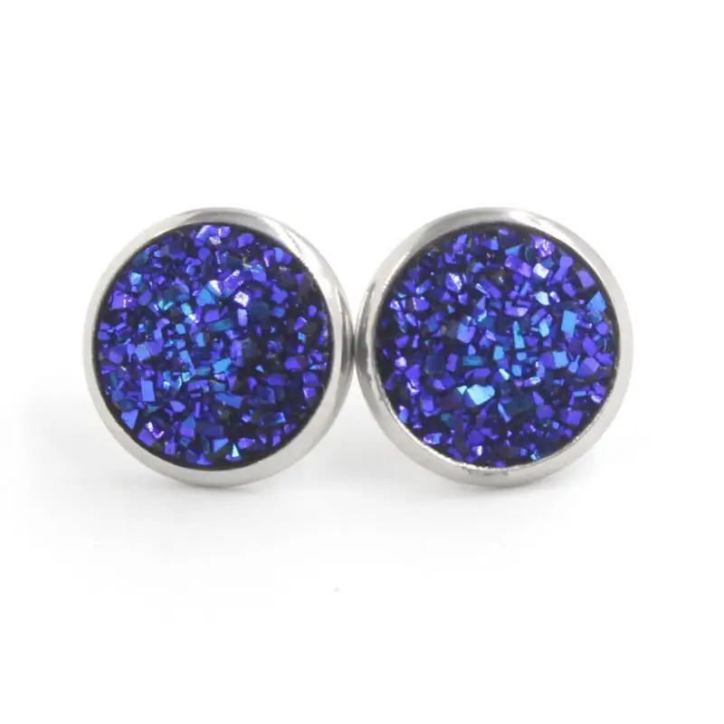 Круглые серьги-гвоздики с друзой из смолы 12 мм женские ювелирные изделия подарок