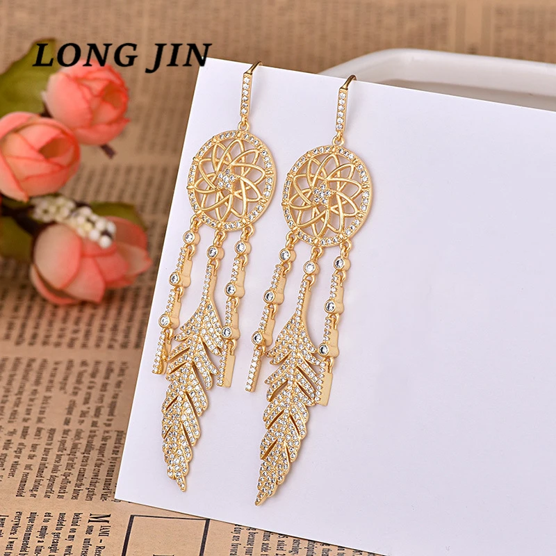Европейские и американские модные серьги огромные циркониевые длинные Ловца