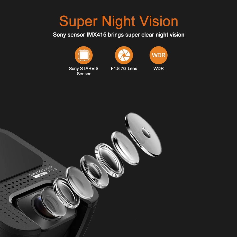 $92.04 Dash Cam 4K WiFi GPS Front and Rear View Camera Car DVR Automatic Recorder 3840*2160P 30FPS Nigth Vision 24H Parking Monitor