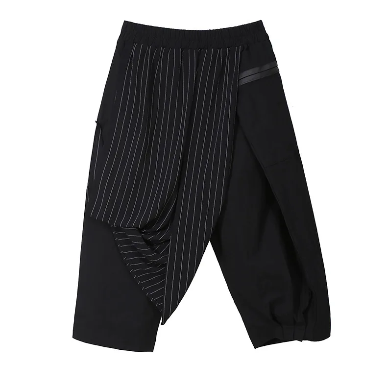 [EAM] High Elastic Waist Striped Black Asymmetric Trousers New Loose Fit Pants Women Fashion Tide Spring Autumn 1A933