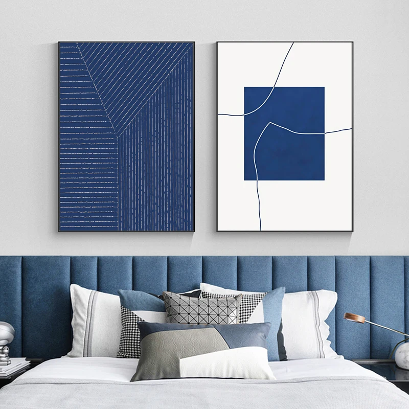 

Abstract Blue Geometry Canvas Painting Nordic Simplicity Lines Poster and Prints Wall Art Pictures for Living Room Home Decor