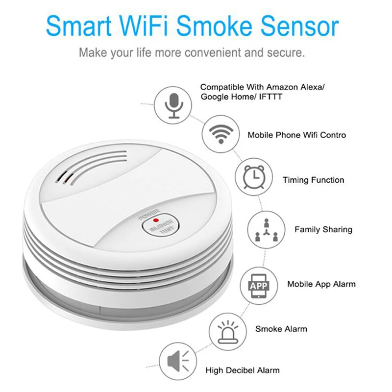1PC Wifi Smart Smoke Detector Wireless Fire Alarm Sensor Control by Tuya Life APP Home Office Protection | Электроника