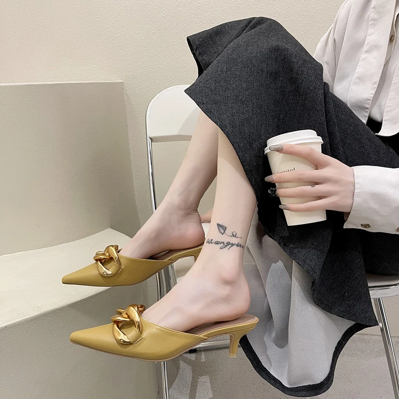 

Flat Shoes Female Slippers Casual Loafers Slides Thin Heels Cover Toe Low Platform Slipers Women Luxury 2021 Pointed Rubber PU