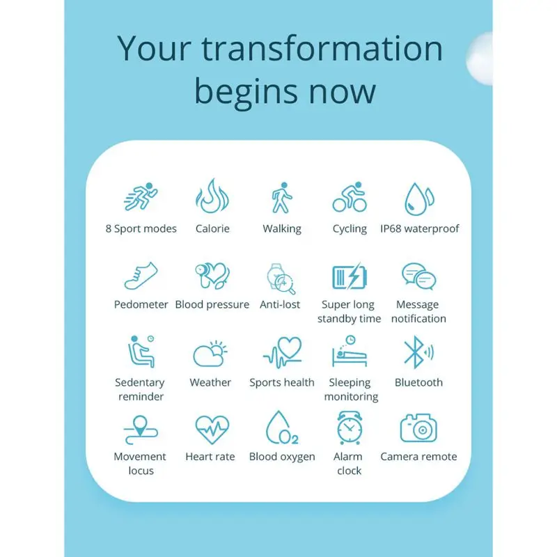 Водонепроницаемые IP68 фитнес-треки кровяное давление умные часы с монитором