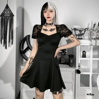 autumn new 2021 gothic fashion temperament dress solid color lace splicing square collar puff sleeve high street women dress