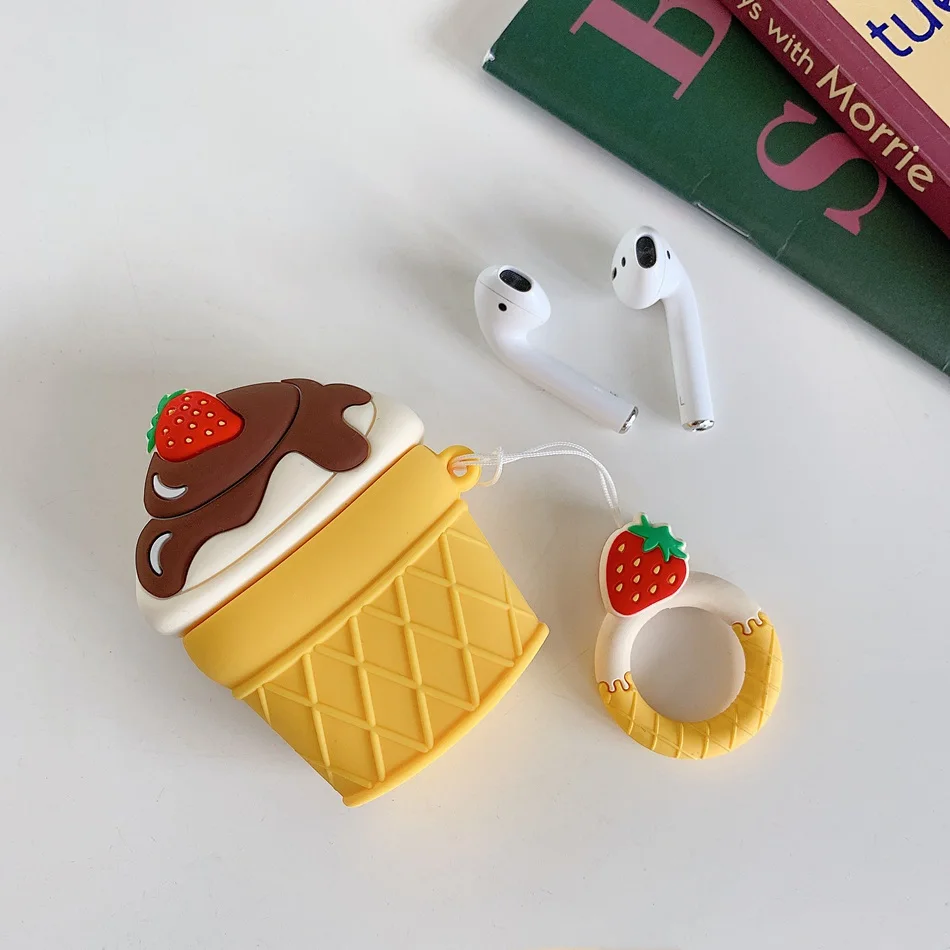 ice cream A1 Для AirPods чехол Boba Milk tea беспроводной чехол для наушников для Airpods 2 Защитная крышка Милая бутылка для напитков с кольцом на палец - Цвет: ice cream A1