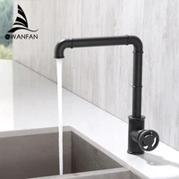 Kitchen Faucets Retro Industrial Style Matte Black  Brass Crane Bathroom Faucets Hot and Cold Water Mixer Tap torneira WF-20B05