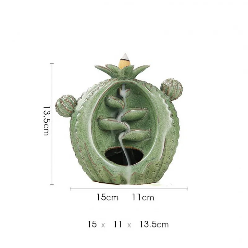 

Ceramic Cactus Backflow Incense Burner Smoke Waterfall Creativity Incense Holder Aromatherapy Home Craft Ornaments 20 Pcs Cones