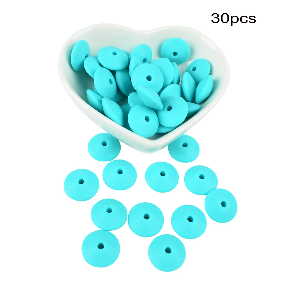 Turquoise LOFCA 30 шт 12 мм силиконовый чечевица бисер ребенок Прорезывание Зубов Бисер BPA-Free пищевого качества делая ребенка уход за полостью рта соска цепь аксессуары - Цвет: Turquoise