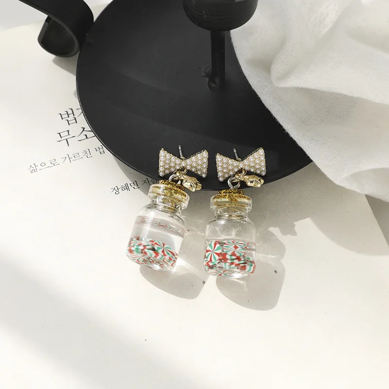 

Earrings Candy Bottle Pendant Pearl Bow Gold Five-pointed Star Earrings 2021 New Trend Fashion Women's Earrings Party Gift