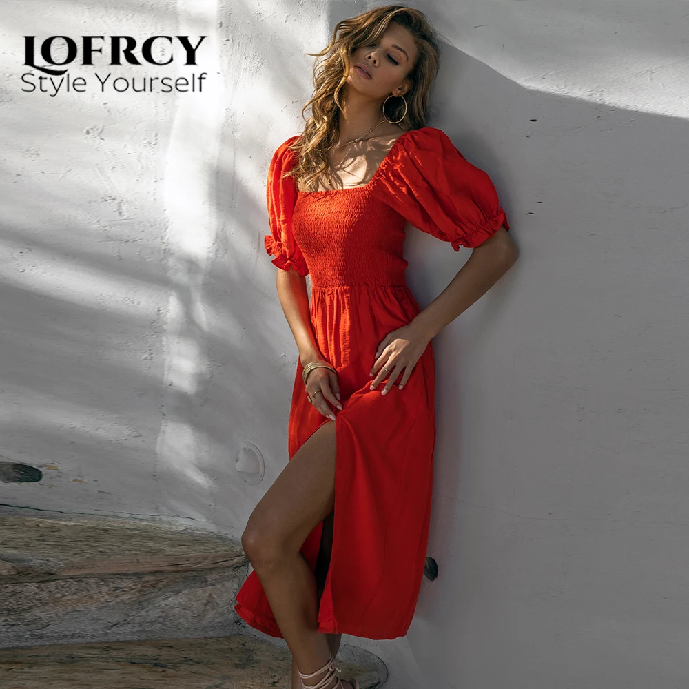 

Lofrcy розовый с рюшами нескользящий корсет с поясом средней длины женский летний сарафан с пышными рукавами льняная туника с разрезом наряд в...