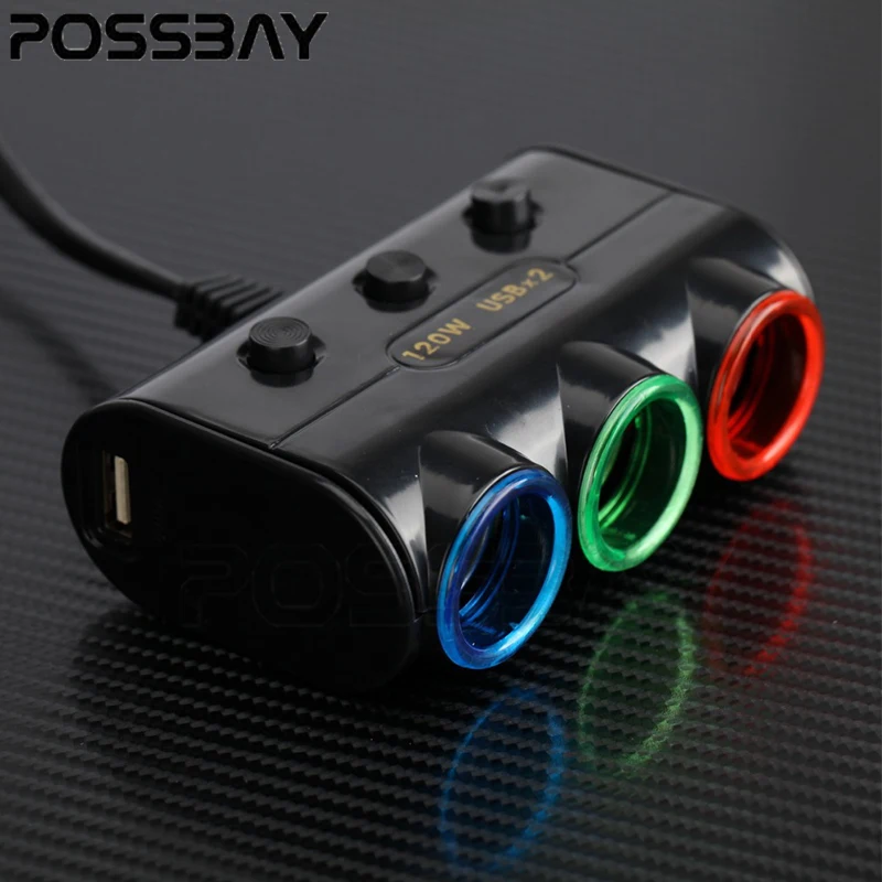 1 комплект автомобильное зарядное устройство POSSBAY с тройным светодиодом и 2 USB