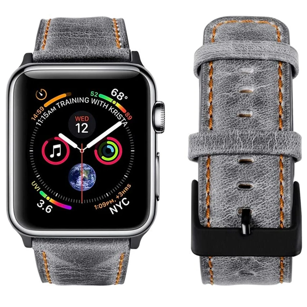 Ремешок кожаный для apple watch band 44 мм 42 браслет iwatch Series 5 4 3 2 40 38 | Наручные часы