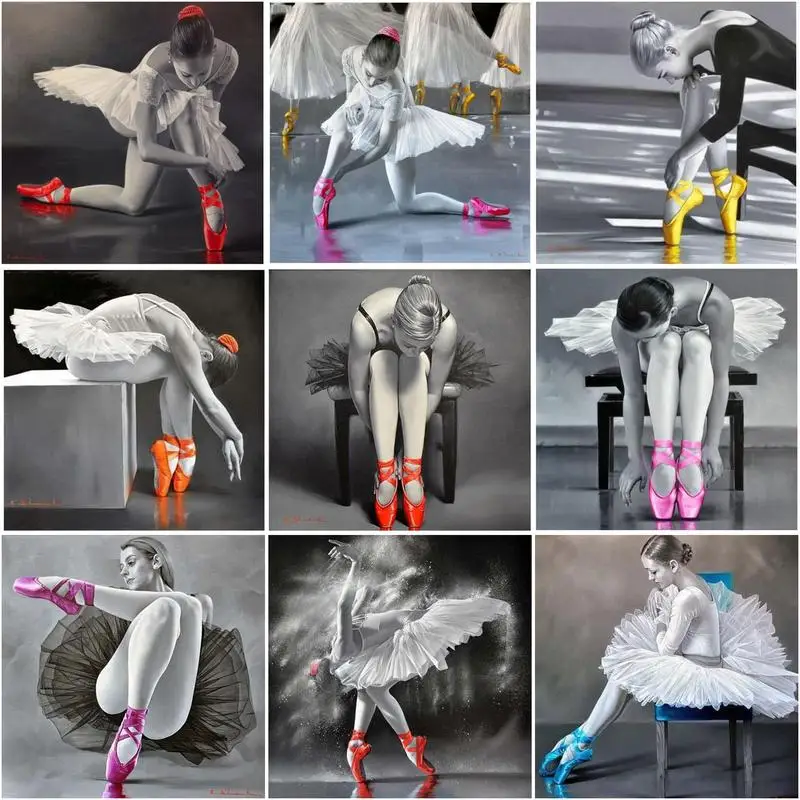 

CHENISTORY Acrylic Frame Diy Painting By Numbers Kits Ballet Dancers Picture Wall Art Handpainted Oil Painting For Home Decors A