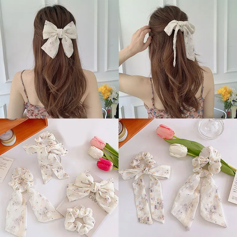 

Fashion Popular Sweet Flowers Bow Scrunchies Barrettes Hair Accessories Elastic Hair Ring Hair Clips Ponytail Holder Rubber Band