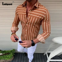ladiguard plus size 3xl men long sleeve blouse mens streetwear 2022 summer casual sikinny top model stripe shirt homme clothing