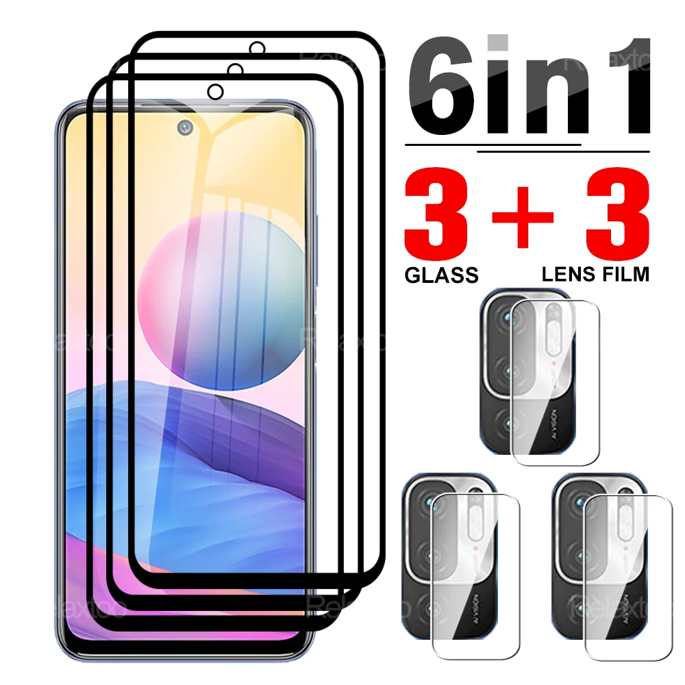 

6IN1 3Pcs Front + 3Pcs Lens Tempered Glass For Xiaomi Redmi Note 10 10S 10T Pro Max Screen Protector Cellphone Protective Film