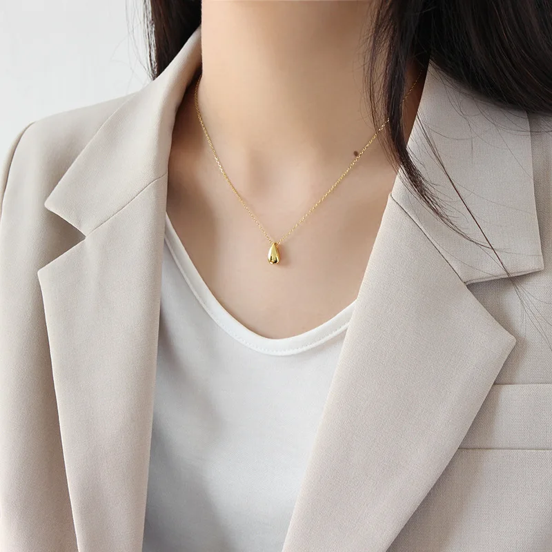

S925 Sterling Silver Necklace Temperament Simple Water Drop Pendant Women's Necklace Chain Charm Necklace Valentine's Day Gift