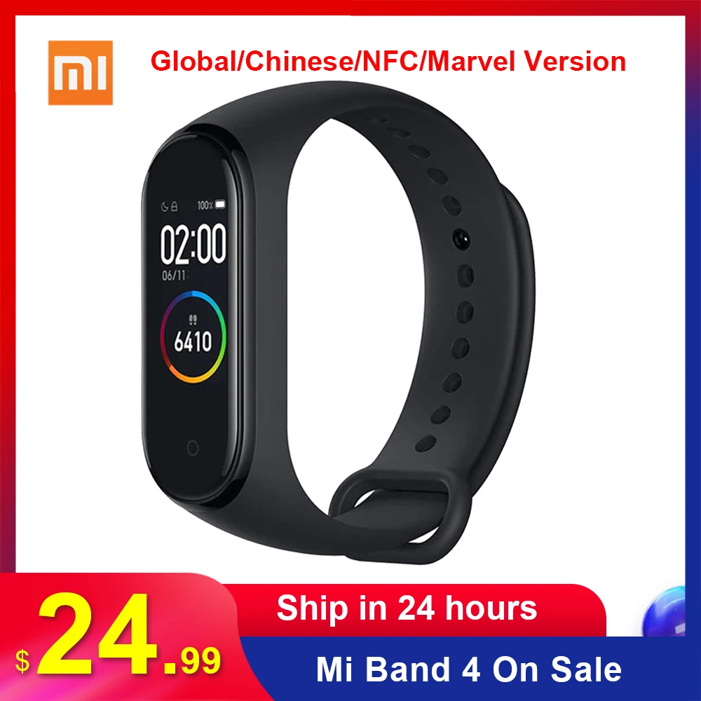 Xiaomi mi-браслет 4 музыкальный фитнес-браслет трекер сердечного ритма Смарт-часы 0,9" AMOLED экран Bluetooth 5,0 mi Band 4