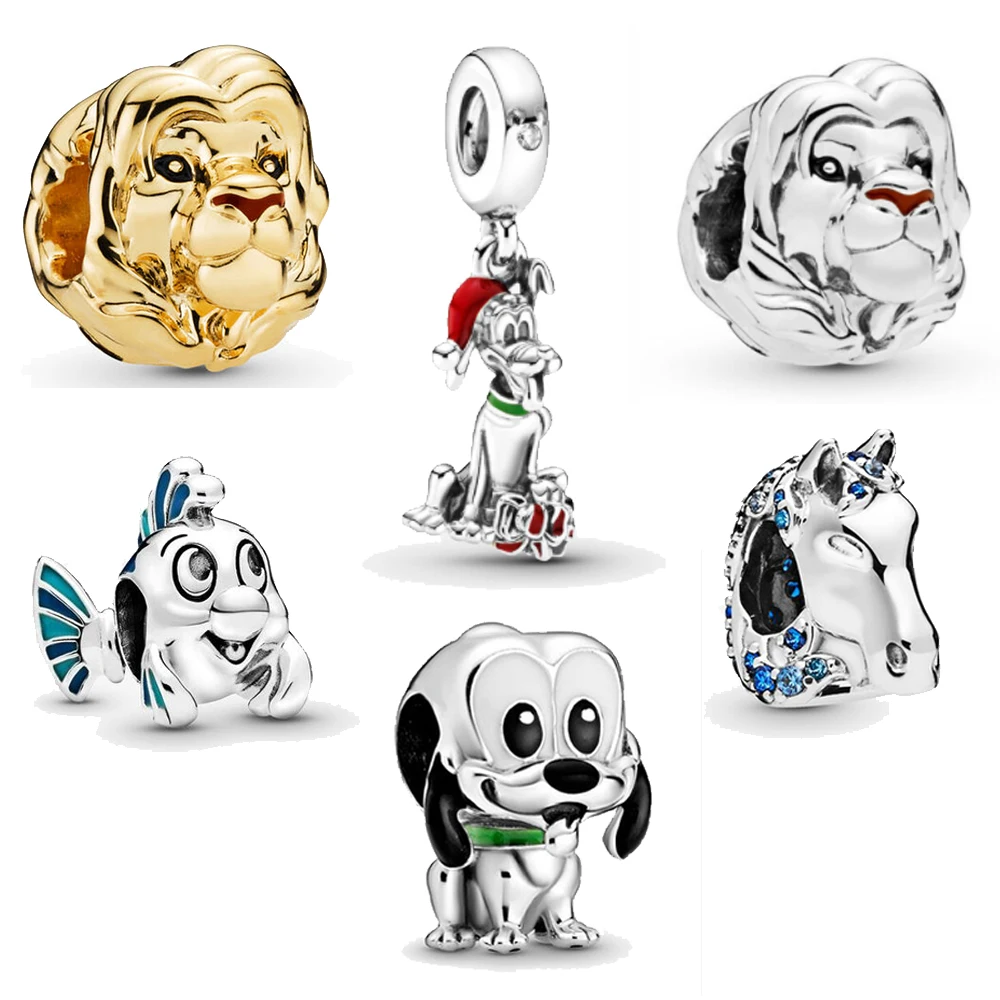

Authentic 925 Sterling Silver Cute Animal Lion Golden Unicorn Charm Beads fit Original pandora Bracelets Women DIY Jewelry