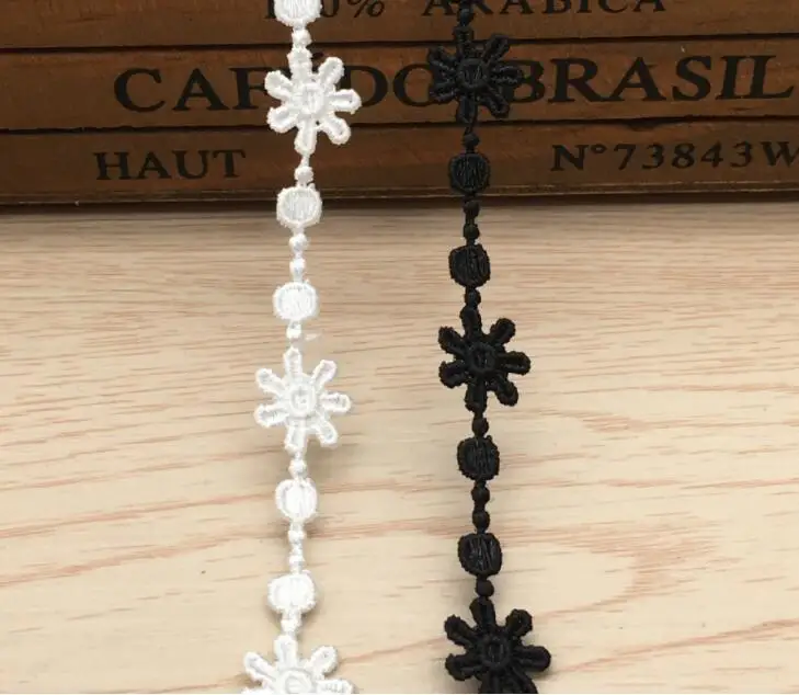 15 ярдов Цветы полиэстер кружевная отделка черный белый цвет вышитая лента для