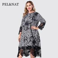 pn 2021 womens dress plus size party clothing bohemian lace o neck flower and dot print sleeve long female dress gl013