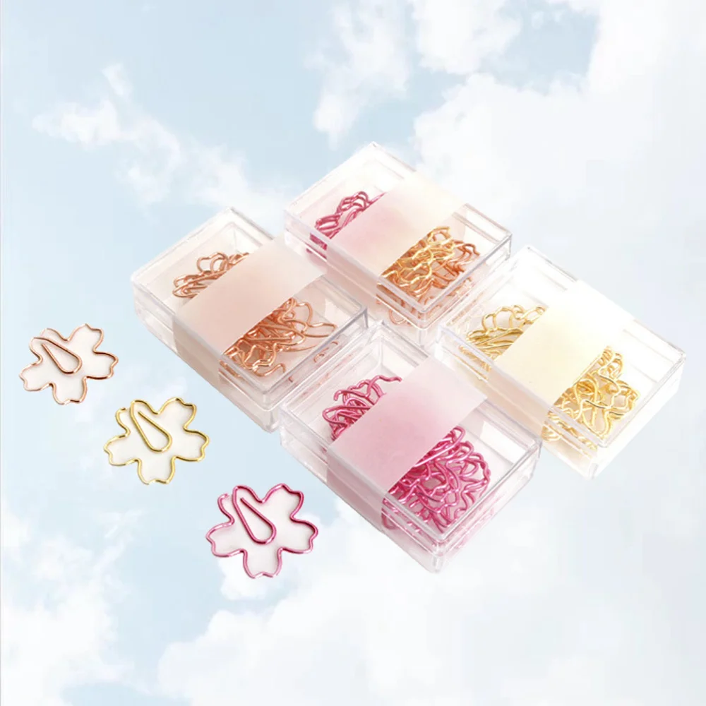 

12PCS Per Set Sakura Shape Paper Clip Creative Colorful Paper Clip Set Mixed Color