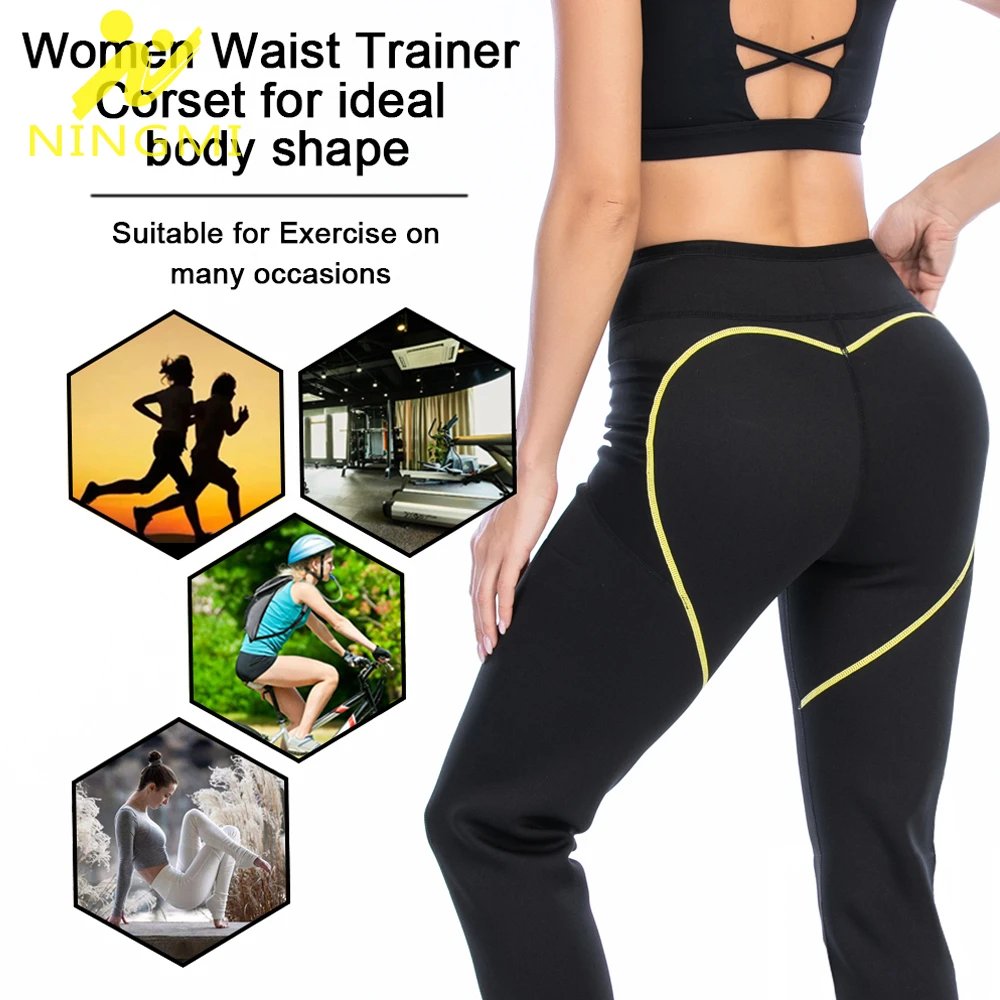 NINGMI Women Neoprene Waist Trainer Sauna Pants Slimming with Pockets Hot Sweat Body Shaper Trousers Lose Weight Workout Tights | Спорт и