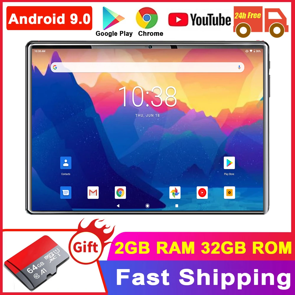 Планшет Satndard 10 дюймов Android 9 0 двойная камера 32 ГБ Wi Fi GPS телефонные звонки +