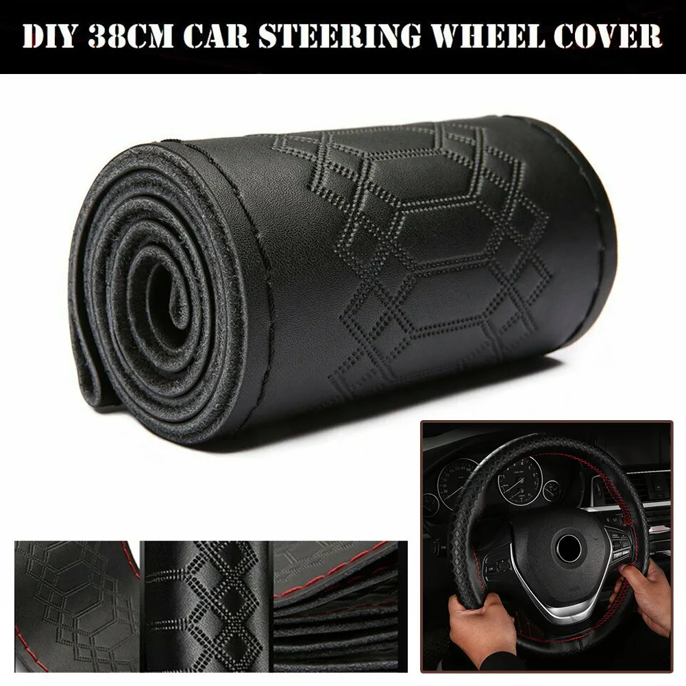 

Universal 38cm Car Steering Wheel Braid Cover Soft Texture Car Covers With Needles And Thread Artificial Leather Car Styling