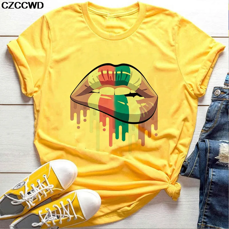 Футболка женская с принтом губ и леопарда базовый топ круглым вырезом помадой