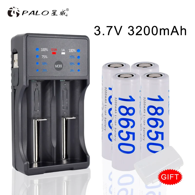 4PCS 18650 3,7 v перезаряжаемая батарея reachargeable батареи 3200mah литий-ионная 18650 батарея со светодиодным зарядным устройством для AA AAA 18650 Flahlight - Цвет: 4PCS