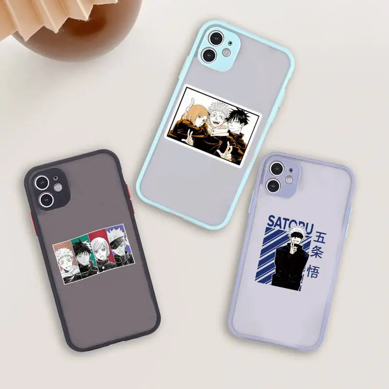 

Hot Anime Jujutsu Kaisen Phone Case For iPhone 12 11 Mini Pro XR XS Max 7 8 Plus X Matte transparent blue Back Cover