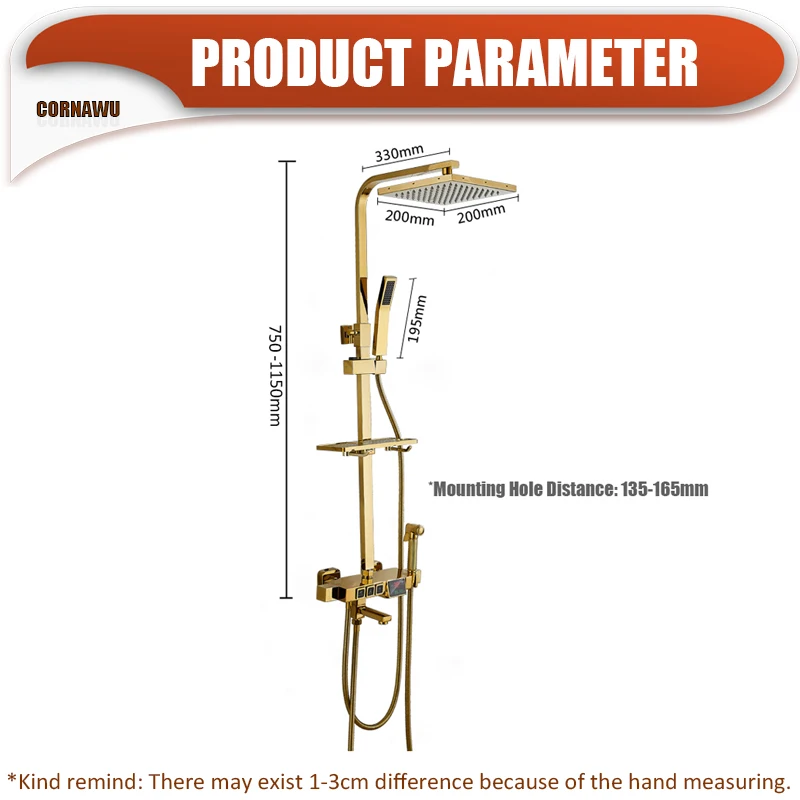 Золотая Душевая система для ванны набор цифровых смесителей от дождя смеситель
