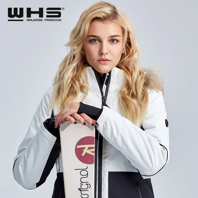 WHS Новых мужчин лыжные куртки зима водонепроницаемый Меховой воротник пальто женские спорт на открытом воздухе восхождение костюмы Шить цвет жакет
