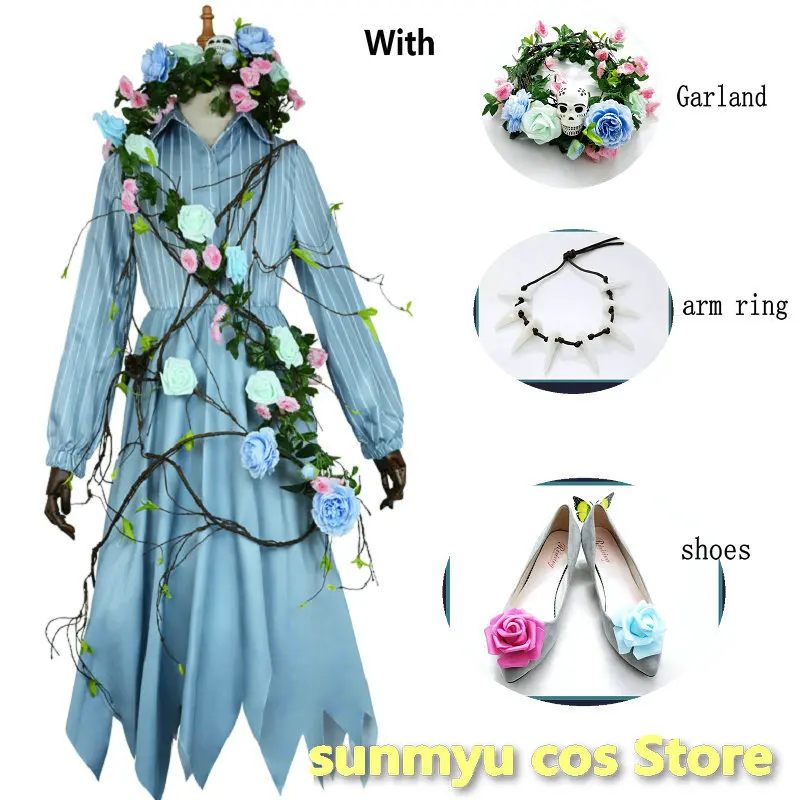 

Game Identity V Cosplay Costume with shoes garland Gardener Emma Woods Blue Dress New Skin Ghost Princess Clothing Full Set