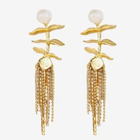 women baroque metal leaf floral fringe crystal long earrings za creative vintage earrings fashion jewelry accessories gift
