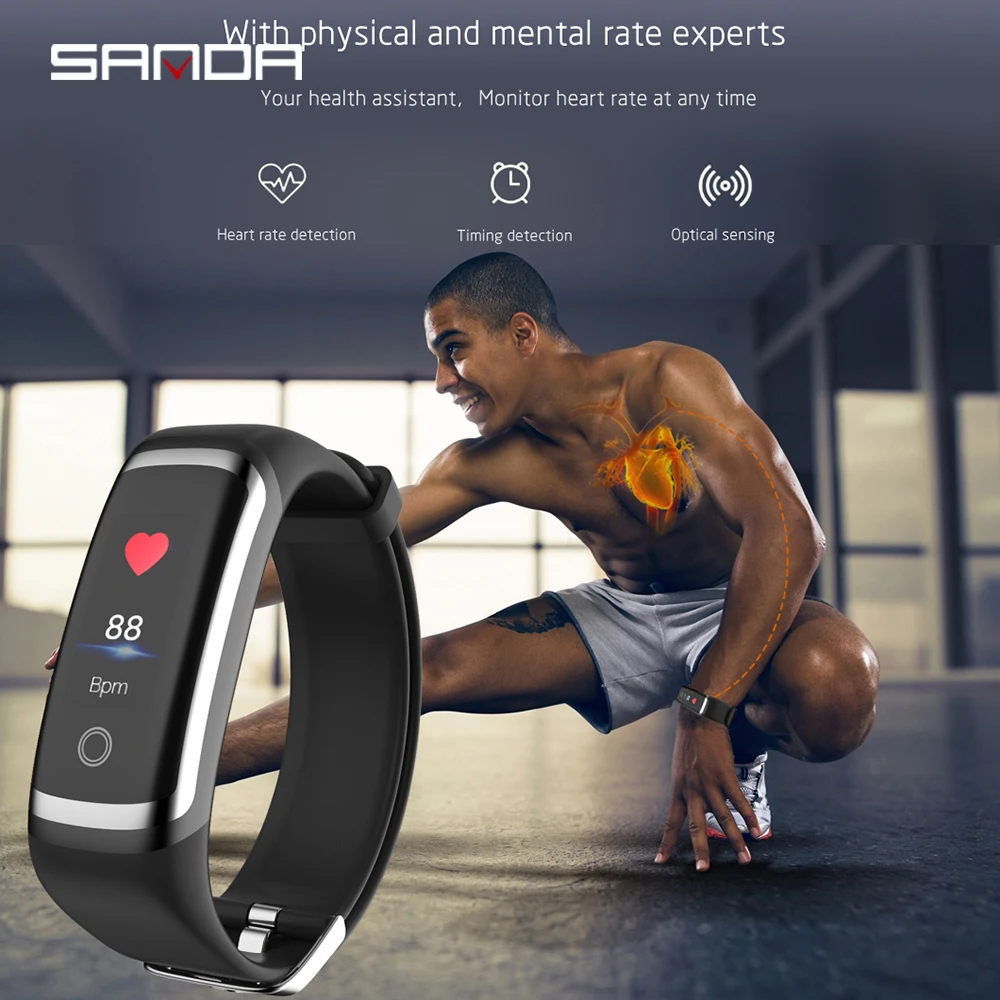 2020 SANDA Bluetooth 0 96 &quotSmart Horloge для IOS Android Mannen Vrouwen Водонепроницаемый Фитнес-трекер
