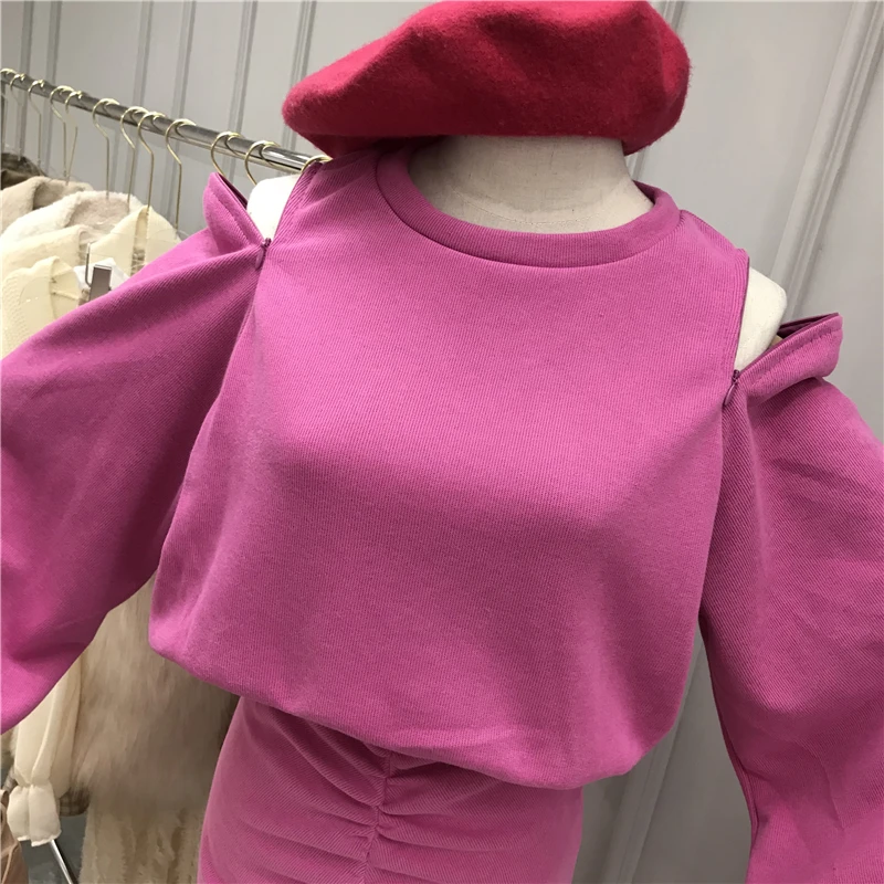 Свитер с открытыми плечами и юбка Русалка повседневные однотонные топы